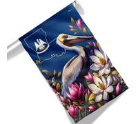 Bandera Oiseau Brun Et Fleur De Magnolia De L'État De Louisiane (États-Unis) Double Face Drapeau Double Face Couleur Vive Bannière Pour Célébrations Bar Rue Déco Fête 90X150Cm