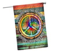 Bandera Symbole De Paix Américain Hippie Imaginez Tous Les Gens Vivant En Paix Fly Bannière Léger Drapeau Grand Pour Intérieur Défilés Extérieur 90X150Cm