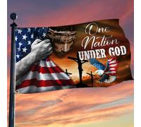 Bandera Une nation sous la protection de Dieu et de la foi en Jésus, Eagle | à tête blanche Bannière Maison 3x5 FT Double Face Drapeau Double Face Couleur Vive Grande Drapeau DéFiléS CéLéBrations