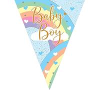 Banderole arc-en-ciel pour bébé garçon Bleu pastel doré Script New Baby Shower Mummy To Be Party