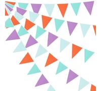 Banderole colorée de 10 m pour mariages et fêtes d'anniversaire, pour fêtes prénatales avec 36 drapeaux en coton (vert, violet, orange)