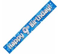 Banderole d'anniversaire 9 ans en aluminium Bleu