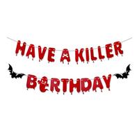 Banderole d'Anniversaire Have a Killer, Pré-Montée Motif Chauve-Souris Décoration Fête d'Halloween Thème Film d'Horreur Zombie et Vampire Guirlande Suspendue pour Articles Fête (Rouge)
