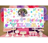 Banderole d'anniversaire licorne personnalisable Grande taille 1,2 x 0,6 m Décorations de fête arcenciel n'importe quel nom et âge Avec photo (122 x 61 cm) Premier 1er, 2ème, 3ème,