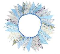 Banderole de 10 m de long en coton avec 36 drapeaux floraux vintage pour anniversaire et décoration de fête (bleu)