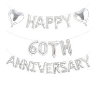 Banderole de 60e anniversaire de mariage avec 2 boules en forme de cœur pour noces de diamant, décorations d'anniversaire de mariage, de Saint Valentin