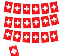 Banderole de fanions suisses de 10 m - 30 drapeaux pour jeux de football 2025 - Décoration de fête suisse pour le sport, les événements de la VE, le jardin, les célébrations suisses