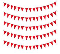Banderole de fanions triangulaires en tissu de couleur unie réutilisable pour anniversaire, mariage, décoration de fête en plein air - 40 m - Rouge