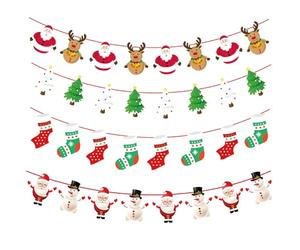 Banderole de Noël, 4 Pièce Différent Noël Guirlande Banderole, Suspendu en Papier Guirlande, Bannière Merry Christmas Suspendu Décoration DIY pour Maison Extérieur D'intérieur Décoration