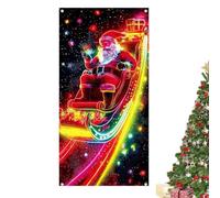 Banderole de Noël pour porte Grande Toile de Fluorescente 2D Père Noël | Panneau de Porche Décor de Fête 90x180cm pour intérieur jardin cour porche maison cuisine chambre salle de bains