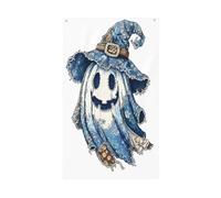 Banderole de vœux avec œillets - Chapeau de sorcière volant - Bleu denim - 90 x 152 cm