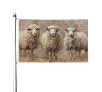 Banderole de vœux avec œillets pour décoration d'intérieur ou d'extérieur avec 3 moutons 91 x 152 cm