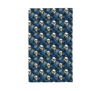 Banderole de vœux avec œillets pour décoration d'intérieur ou d'extérieur Motif crânes et feuilles tropicales Bleu foncé 91 x 152 cm