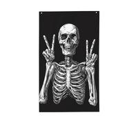 Banderole de vœux avec œillets pour intérieur ou extérieur Motif squelette sur fond noir 90 x 152 cm
