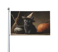 Banderole de vœux vintage avec œillets Motif chaton noir portant un chapeau de sorcière 91 x 152 cm