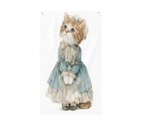 Banderole de vœux vintage avec œillets pour décoration d'intérieur ou d'extérieur Motif chaton mignon portant une robe victorienne 91 x 152 cm