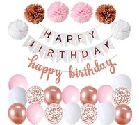 Banderole Happy Birthday Deco Blanco Oro rosa Anniversaire Fille Guirlande Anniversaire Happy Birthday Decoration