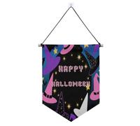 Banderole Happy Halloween Dreamy Witch Hat à suspendre avec tige télescopique en tissu pour décoration extérieure pour porte, murs, fenêtres, jardins, cour