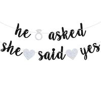 Banderole « He Asked She Said Yes » noire à paillettes pour fiançailles, mariage, fiancée, enterrement de vie de jeune fille, Saint-Valentin