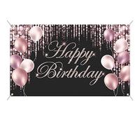 Banderole Joyeux Anniversaire,1 pcs Rose Bannière Anniversaire Banniere Joyeux Anniversaire Toile de Fond Décoration Anniversaire,Pour Maison Mur Extérieur Fête Deco Garçons Fille