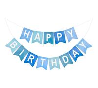 Banderole Joyeux Anniversaire Bleue, Décoration Murale pour Fête, 13 Drapeaux en Carton Réutilisable