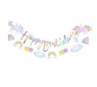 Banderole Joyeux Anniversaire,Licorne Guirlande Happy Birthday Kit de Bannière d'anniversaire Happy Birthday Banner pour Filles Garçons Adultes, Décorations de Fête d'Anniversaires Party