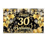 Banderole Joyeux Anniversaire, Noir Brillant Avec Inscription Dorée, Bannière D'ornement, Affiche D'arrière-Plan Pour Anniversaire (trente ans )