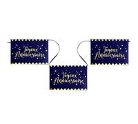 Banderole joyeux anniversaire - SANTEX - REF/5666 - Bleu marine et doré - 5m - 12 drapeaux 20x13cm