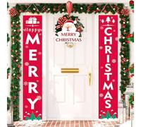 Banderole Joyeux Noel 3pcs Bannières de Porte Noël Décoration Rouge de Merry Christmas Banner Décorations de Noël Extérieur Interieur Décorations de Bannière de Noël
