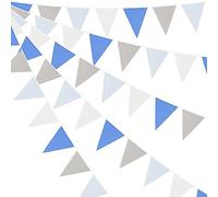 Banderole multicolore de 10 m pour mariage, anniversaire, fête prénatale, décoration de fête - Bleu, gris, blanc