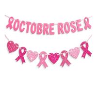 Banderole Octobre Rose, Decoration Octobre Rose de Sensibilisation - 2 Pcs | Kit de 2 bannières avec lettres de 15cm, idéal comme guirlande rose de soutien et ruban octobre rose d'espoir.