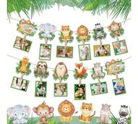 Banderole Photo Anniversaire 1 an, Bannière Photo Animaux, Bébé Photo Bannière, Guirlande Photo 12 Moi, Bannière Anniversaire 1 an, Jungle Gold Bannière de Photo pour Garçon Fille Baptême Fête