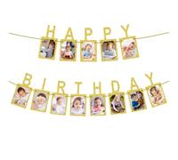 Banderole photo joyeux anniversaire, album photo en papier kraft, banderole photo d'anniversaire, banderole joyeux anniversaire pour enfants et adultes, décoration de fête d'anniversaire (doré)