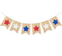 Banderole Uniwish avec étoiles rouges blanches et bleues - Décoration patriotique du 4 juillet - Pour le jour de l'indépendance, le jour du jardin - Guirlande de fanions en toile de jute