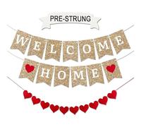 Banderole Welcome Home Dorée avec Cœurs Rouges, Bienvenue à la Maison Pré-assemblée à Paillettes, Banner pour Retour à la Maison, Décorations de Famille, Retraite, Rentrée Scolaire, Surprise Party