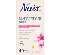Bandes De Cire Froide Corps Aux Extraits De Fleur De Cerisier & D'huile De Riz, 97% D'origine Naturelle, 40 Bandes + 4 Lingettes ""Finition Douceur"".[G218]
