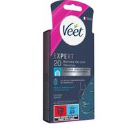 Veet EXPERT - 20 Bandes de Cire Froide Visage - Peaux Sensibles - Finition Parfaite - Epilation Longue Durée