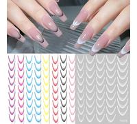 Bandes de manucure française, autocollants French Tip Art,9X Ensemble de tampons à ongles à pointe française - Autocollants adhésifs pour ongles, pointe Simple, du bout des doigts, pour adolescentes