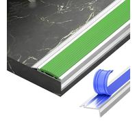 Bandes De Marche En Aluminium 100cm, Protecteur De Bord De Marche D'escalier Moulé En L Garniture D'angle Dentelée En Caoutchouc Antidérapante(Green,W6cm)