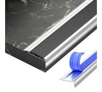 Bandes De Marche En Aluminium 100cm, Protecteur De Bord De Marche D'escalier Moulé En L Garniture D'angle Dentelée En Caoutchouc Antidérapante(Black,W4cm)