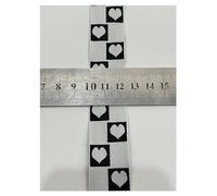Bandes de Nylon, Bandes de Coton épais, Ruban brodé en Jacquard géométrique en Forme de cœur pêche Blanc et Noir, 5 mètres, 2,5 cm, 25 mm, décoration DIY, for Sangles de Collier(White 5Yards)