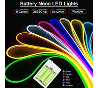 Bandes lumineuses LED Néon Flex pour Noël et plus - Alimentées par batterie avec interrupteur marche/arrêt, utilisation intérieure/extérieure, éclairage multicolore pour fête, balcon, décoration de re
