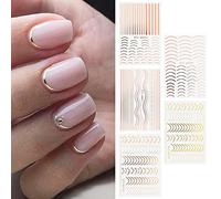 Bandes Stickers pour Ongles, Autocollant Stripe 3D Lignes Vagues de Rayures Courbes, Décoration Nail Art Auto-Adhésive pour Femmes et Filles, 5 Feuilles