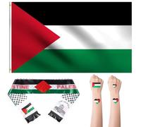 Bandiera Palestina 150 x 90 cm + Sciarpa Palestina 135 x 14 cm Sciarpa Unisex +5PCS Autocollant Tatouage Imperméable Représentant le Drapeau du Pakistan