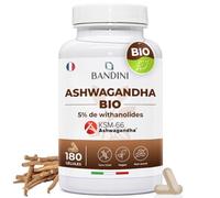 Bandini® Ashwagandha BIO KSM-66® Extra Fort - 500mg par dose, 5% de witanolides - 180 Gélules pour 6 mois - Poudre de Withania Somnifera 100% Végane - Bien-Être Physique & Mental, Tonus, Concentration