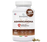 Bandini® Ashwagandha KSM-66® - 180 comprimés végétaliens pour 6 mois - Extrait pur de Withania Somnifera (Ginseng indien) haute résistance - Supplément naturel - Remède ayurvédique contre le stress
