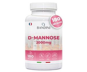 Bandini® D-Mannose Pur 2000mg par Dose Quotidienne,180 Gélules 100% Végétalien, Améliore la Santé des Voies Urinaires, Capsules pour combattre la Cystite, Pour Femmes et Hommes, Biodisponible