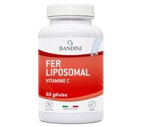 Bandini® Fer Liposomal 30mg + Vitamine C, Acide Folique, Vitamines B12, B6 et A - Assimilation Renforcée, Haute Biodisponibilité, Complément alimentaire Anti-Fatigue - Liposomal Iron 60 Gélules