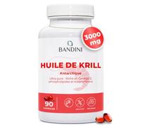 Bandini® Huile de Krill Pure d' Antarctique 3000mg Oméga 3 | 90 gélules | 465 mg DHA et EPA, 1200 mg Phospholipides Marins, Source de Astaxanthine, Acides Gras Essentiels Omega-3, Idéal pour le coeur