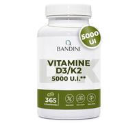 Bandini® Vitamine D3 K2 365 Comprimés 30.000 UI par mois, Qualité Premium | Vitamines D 5000 UI/comprimé, 100 mcg K2, 99,7+% All-Trans K 2-MK7 + 125mcg Cholecaciferol, Os, Dents, Système immunitaire